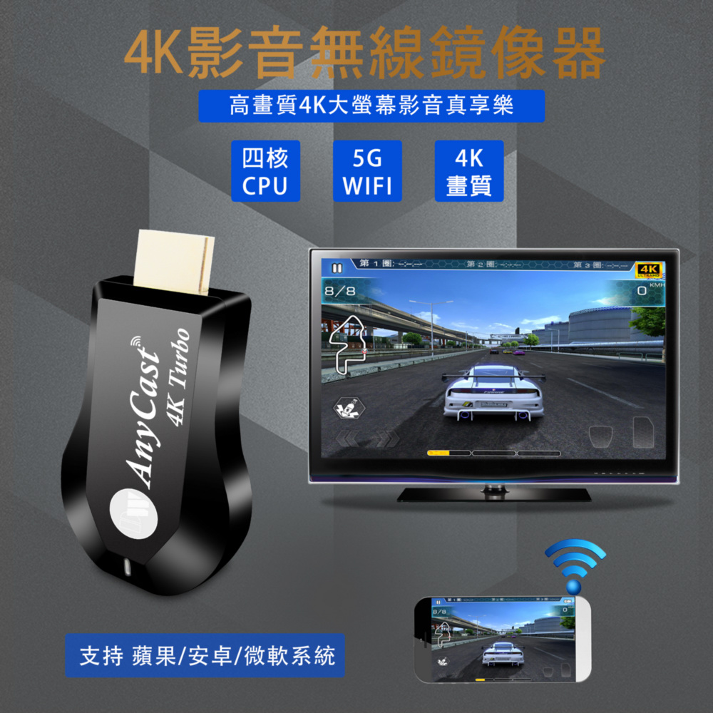 B 4k Turbo影音真棒 高速四核心anycast雙頻5g全自動無線hdmi影音電視棒 送4大好禮 達微科技dawise